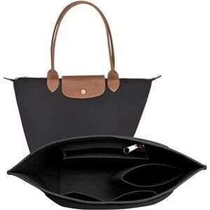 Large Black Felt Tote Bag Organizer Insert Fits Longchamp Le Pliage Handbag